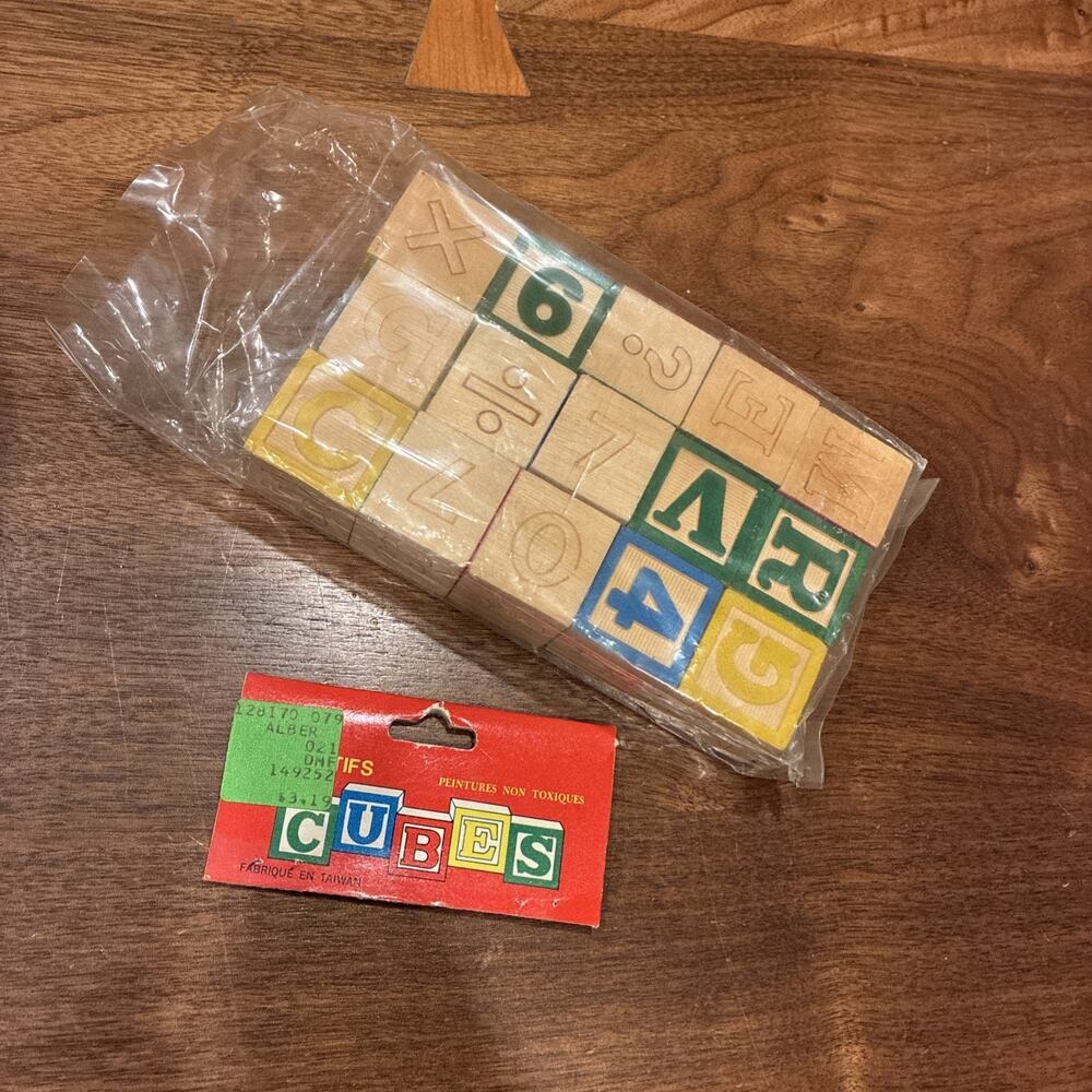 Vintage Lot Of 15 Wooden Toy Alphabet Building Blocks 1970s